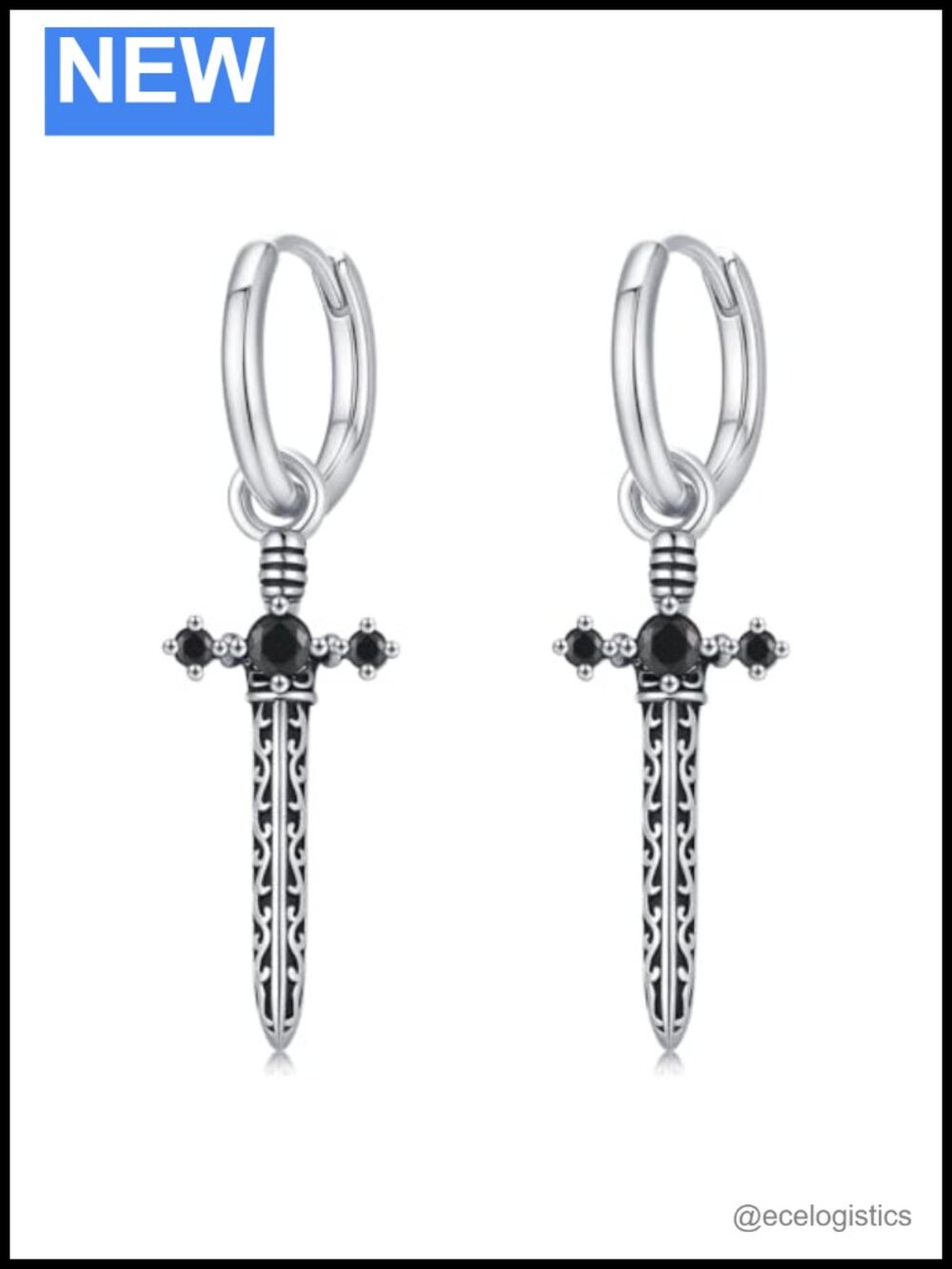 Sterling Silver Sword Dangle Earrings Gothic Punk Jewelry